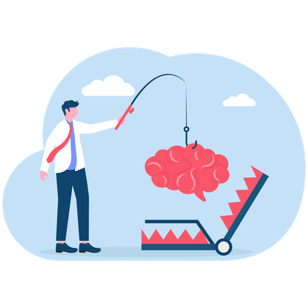 Businessman checking brain trap  Illustration