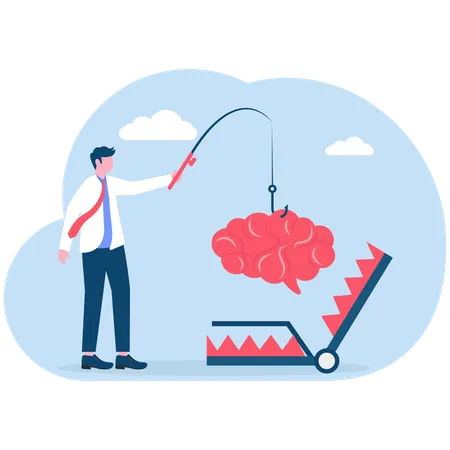 Businessman checking brain trap  Illustration