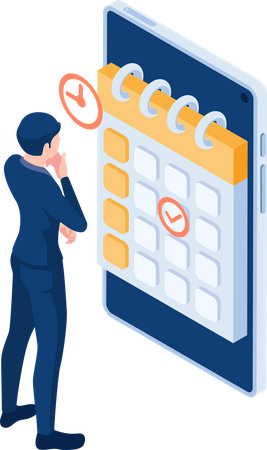 Businessman Checking Business Appointments in Calendar Application Illustration