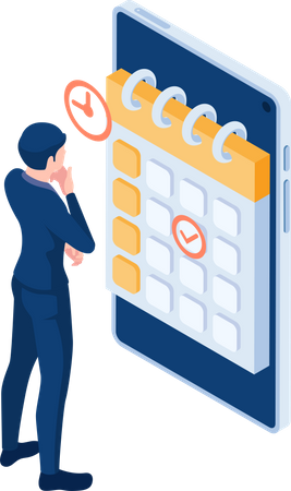 Businessman Checking Business Appointments in Calendar Application  Illustration