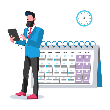 Businessman checking business calendar on tablet  Illustration