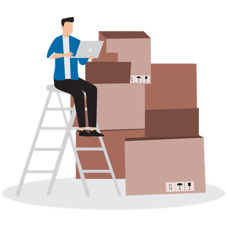 Businessman checking delivery boxes  Illustration