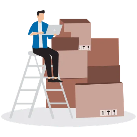 Businessman checking delivery boxes  Illustration