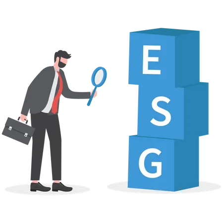 Businessman checking ESG blocks  Illustration