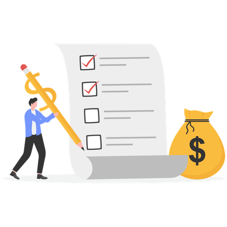 Businessman checking financial checklist  Illustration