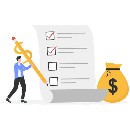 Businessman checking financial checklist  Illustration