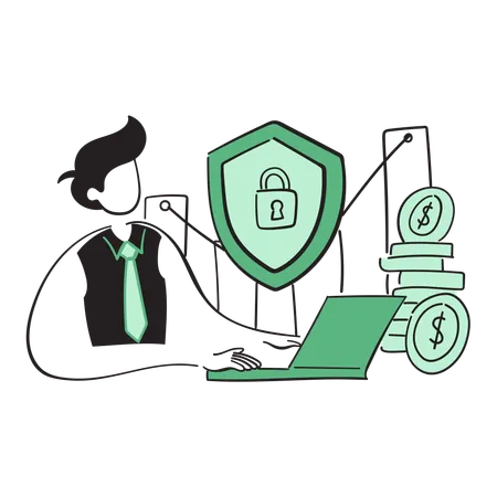 Businessman checking financial security  Illustration