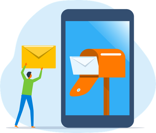 Businessman checking mailbox with mobile phone  Illustration