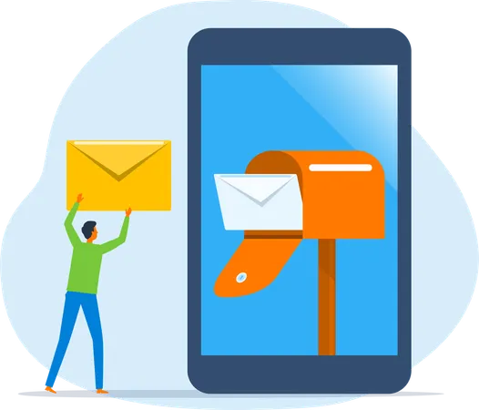 Businessman checking mailbox with mobile phone  Illustration