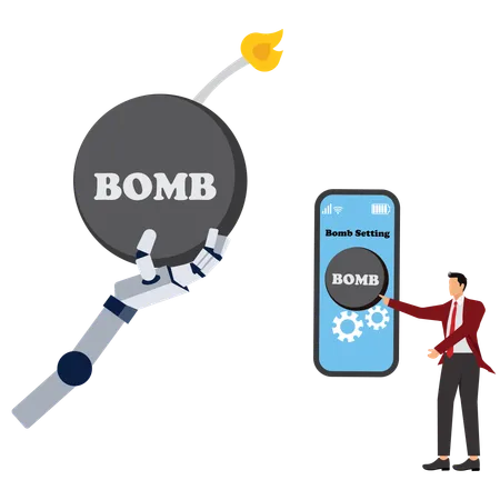 Businessman checking online bomb setting  Illustration