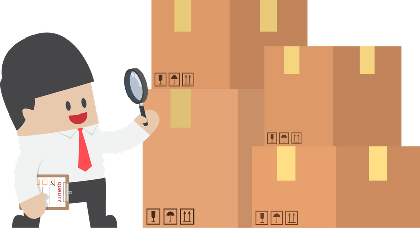 Businessman checking packages for quality control Illustration