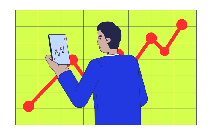 Businessman checking phone statistics  Illustration