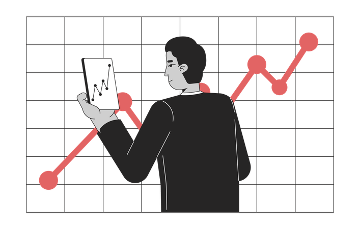 Businessman checking phone statistics  Illustration