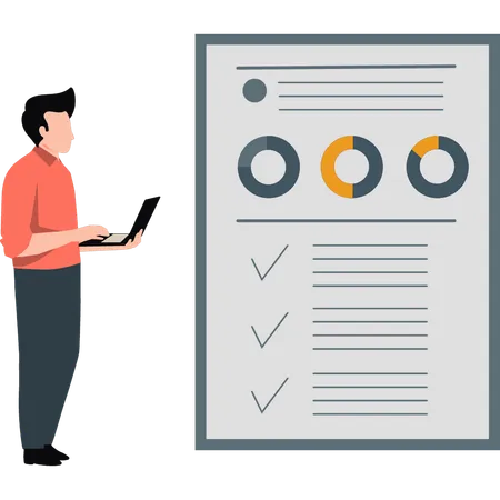 Businessman checking pie chart list data  Illustration