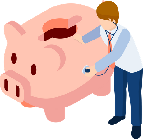 Businessman checking piggy bank balance  Illustration