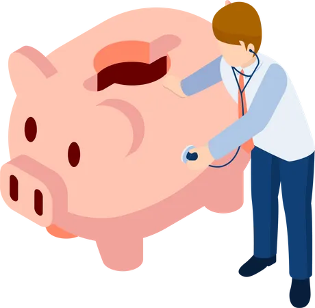 Businessman checking piggy bank balance  Illustration