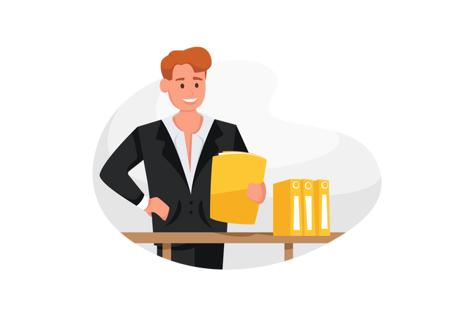 Businessman checking work details from folder  Illustration