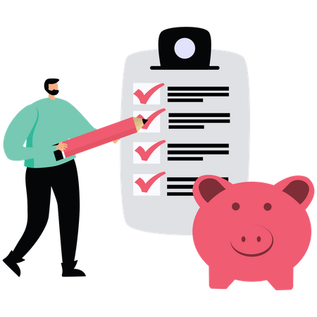 Businessman checklist an income for saving  Illustration