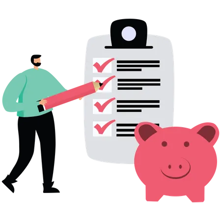 Businessman checklist an income for saving  Illustration