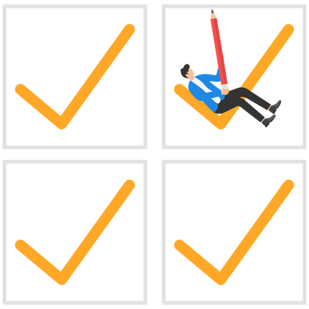 Businessman checks mark pending list  Illustration