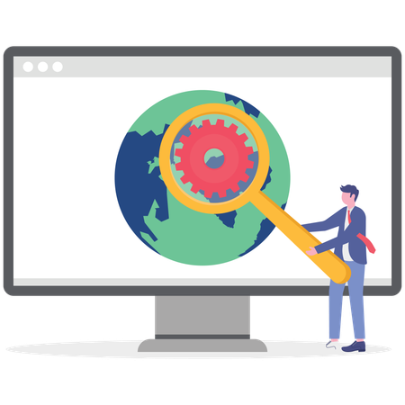 Businessman checks virus status around globe  Illustration