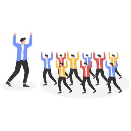 Businessman cheering up employees  Illustration
