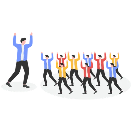 Businessman cheering up employees  Illustration