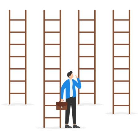 Businessman choices ladder to success  Illustration