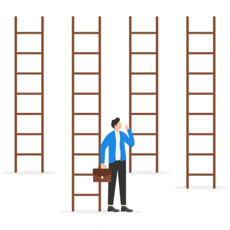 Businessman choices ladder to success  Illustration