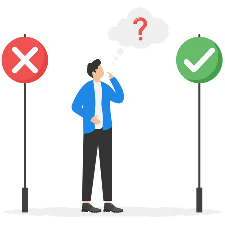Business People Making A Decision Yes Or No Choice Symbol Businessman Having A Dilemma And Uncertain Situation Flat Vector Illustration Illustration