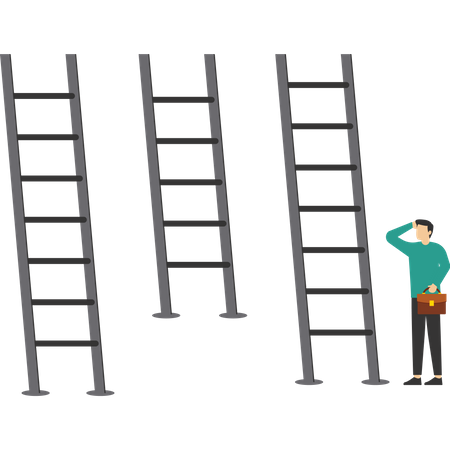 Businessman choose from many ladders to success  Illustration