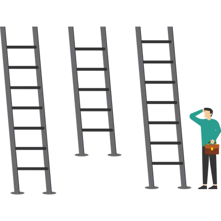 Businessman choose from many ladders to success  Illustration