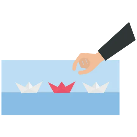 Businessman chooses a red paper boat  Illustration