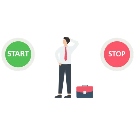 Businessman chooses between the start or stopping  Illustration