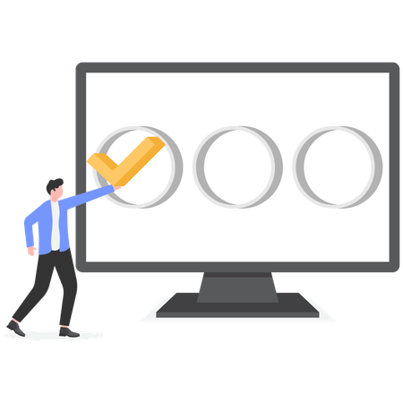 Businessman chooses check mark and puts it in the check box  Illustration