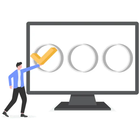 Businessman chooses check mark and puts it in the check box  Illustration