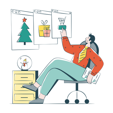 Businessman Chooses Christmas Gifts  Illustration