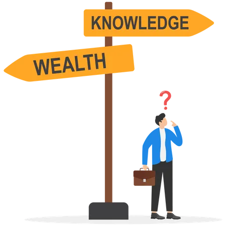 Businessman With Road Sign Wealth Or Knowledge Choosing Career Way Concept Design Vector Illustration Illustration