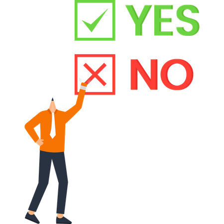Businessman Choosing 'No' with Red Cross  Illustration