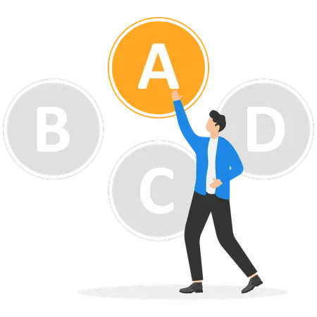 사업가가 플랜 A, B, C, D 중에서 플랜 A를 옵션으로 선택  일러스트레이션