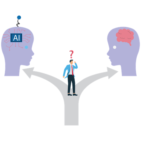 Businessman Choosing project that suitable for AI or humans  Illustration