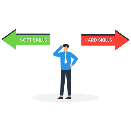 Businessman choosing Soft Skills or Hard Skills  Illustration
