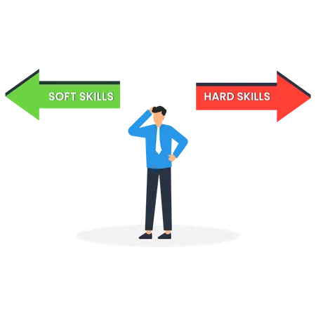Businessman choosing Soft Skills or Hard Skills  Illustration