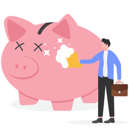 Businessman cleaning piggy bank  Illustration