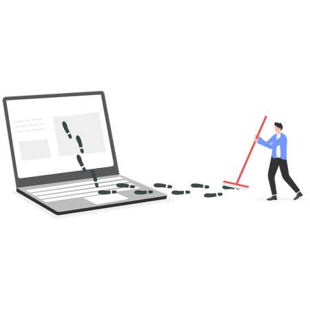 Businessman cleaning shoe print from laptop  Illustration