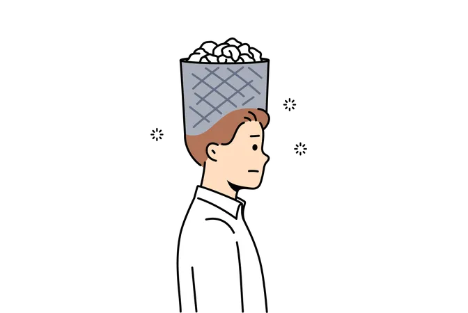 Businessman clearing garbage from mind  Illustration