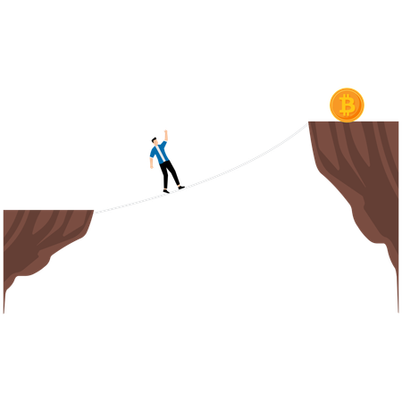 Businessman climb Bitcoin with rope  Illustration