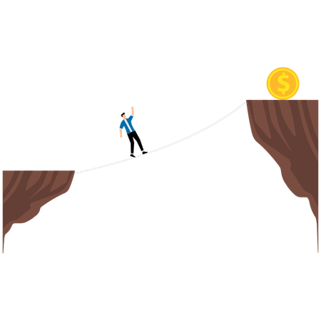 Businessman climb dollars with a rope  Illustration