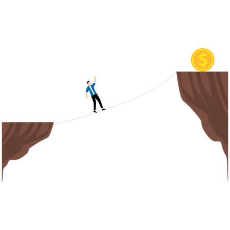 Businessman climb dollars with a rope  Illustration