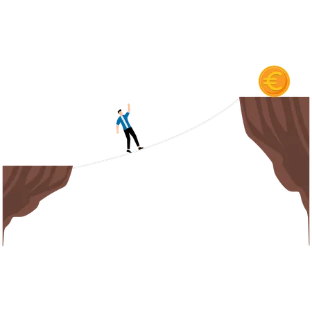 Businessman climb euro with rope  Illustration